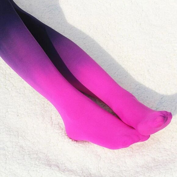 Women's Lolita Fashion Sexy Nylon Gradient Tights Black-Purple-Fuchia NEW - Picture 3 of 6